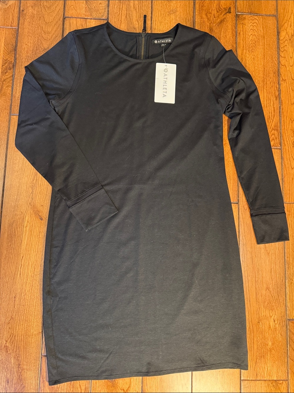 Athleta Black Long-Sleeve Ponte Sheath Dress with Back Zip